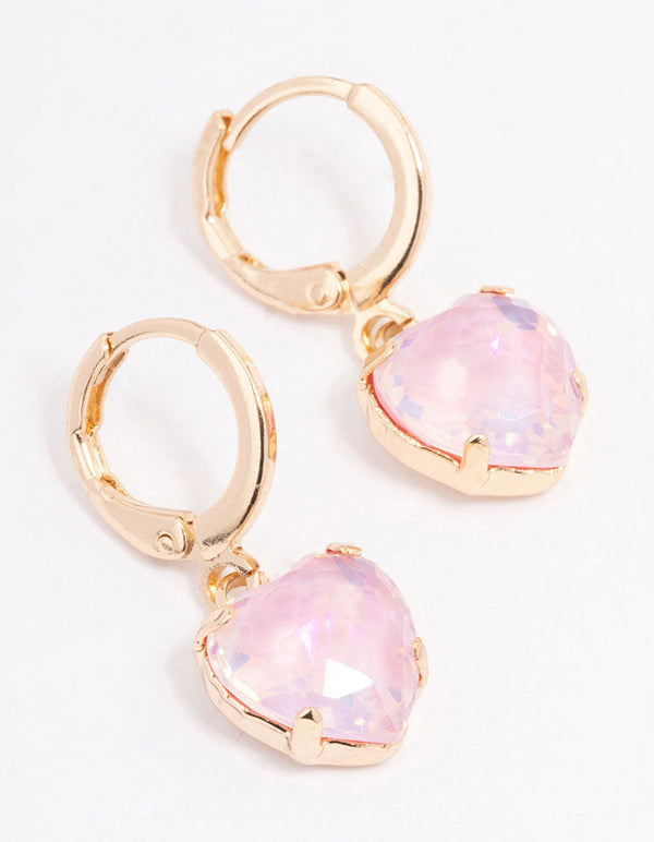 Pink Diamante Heart Huggie Earrings