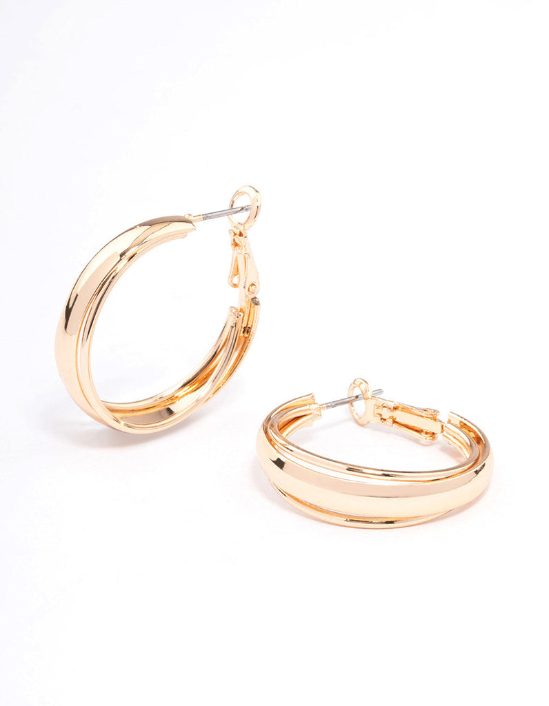 Gold Clean Triple Hoop Earrings