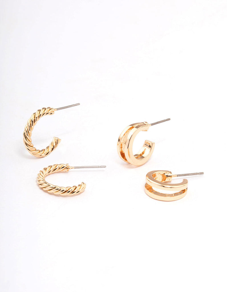 Gold Double Hoop & Spiral Earring Pack
