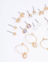 Gold Stone Bow & Floral Earring 12-Pack - link has visual effect only