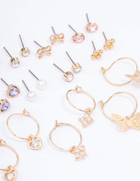Gold Stone Bow & Floral Earring 12-Pack - link has visual effect only