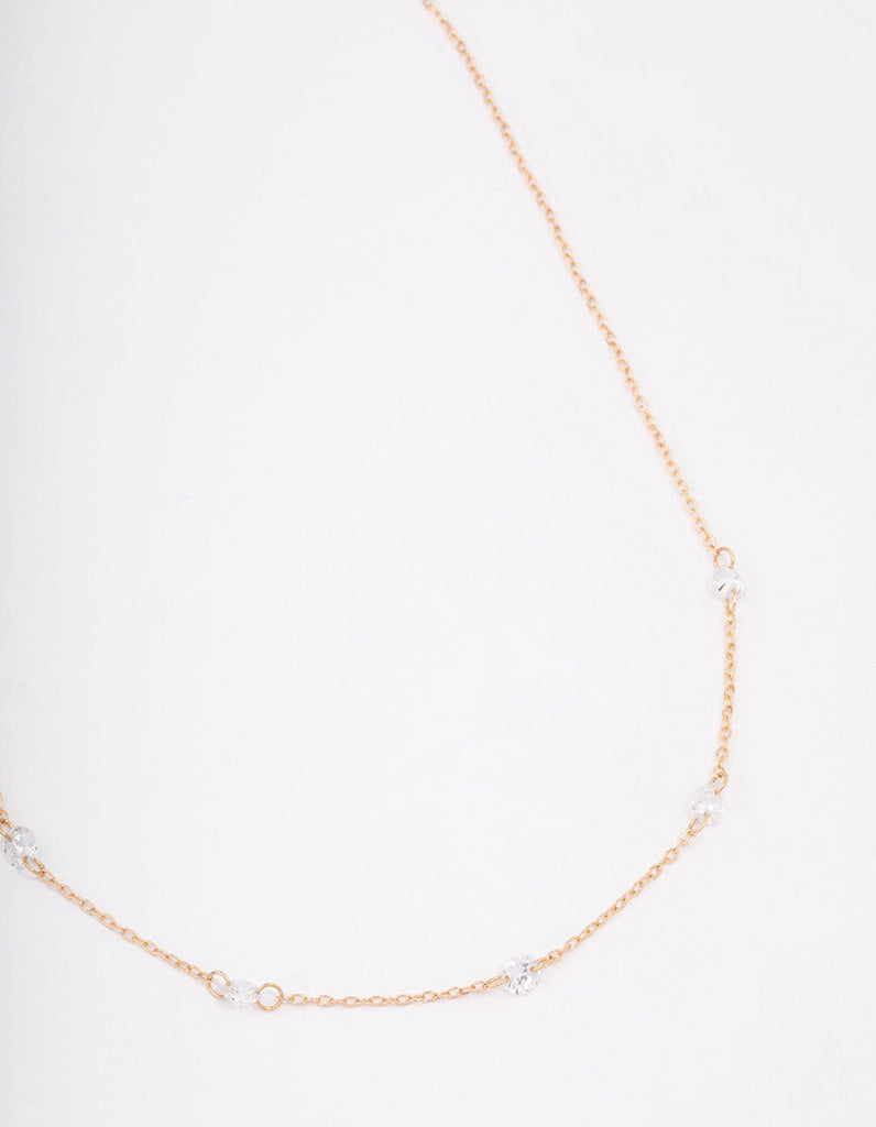 Gold Diamante Stone Chain Necklace