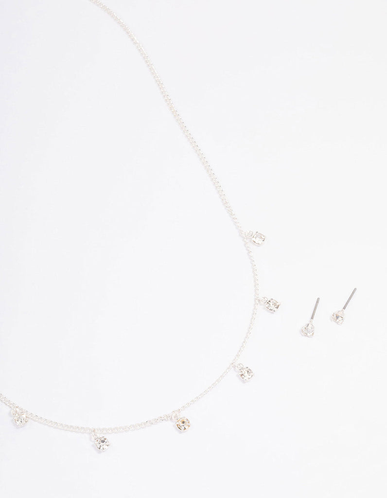 Silver Diamante Droplet Jewellery Set