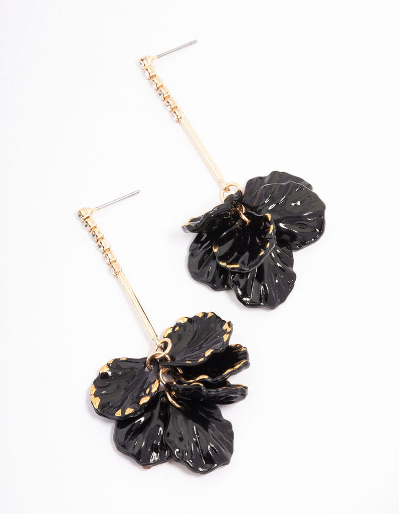 Black Cupchain Large Petal Drop Earrings