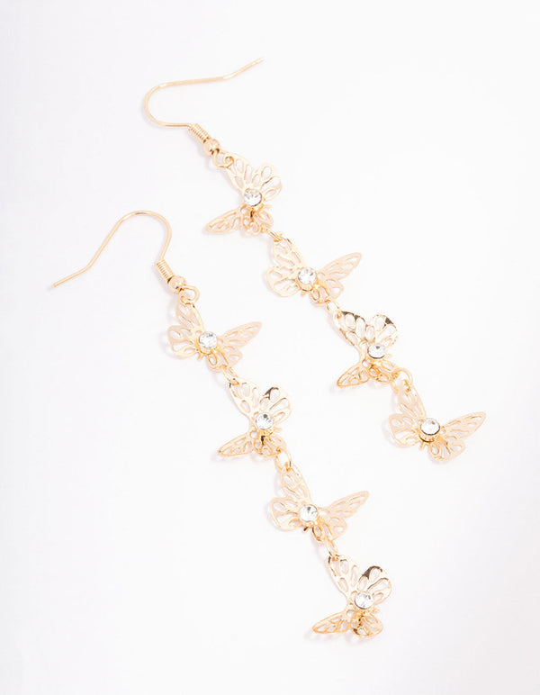 Gold Outline Butterfly Drop Earrings
