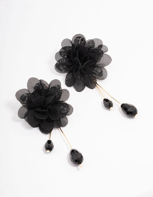 Black Layered Flower Drop Earrings
