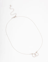 Silver Diamante Double Circle Link Short Necklace - link has visual effect only