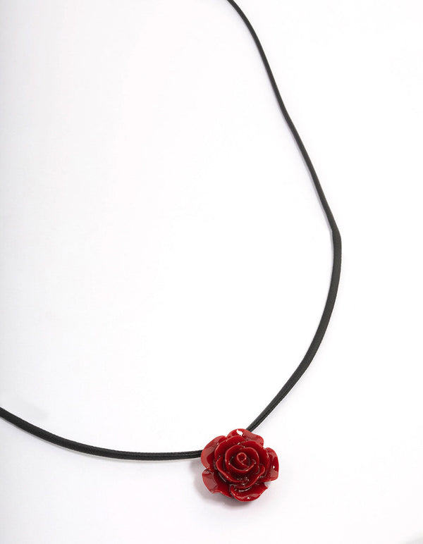 Gold Cord Rose Acrylic Short Necklace