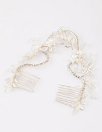 Silver Diamante & Pearl Flower Hair Drape - link has visual effect only