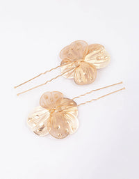 Gold Pearl Etched Flower Hair Pin Pack - link has visual effect only