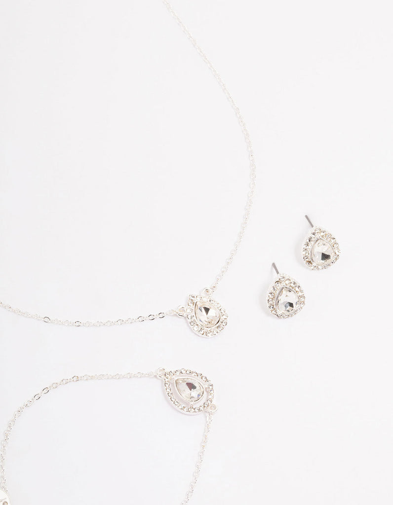 Silver Diamante Pear-Shaped Jewellery Set