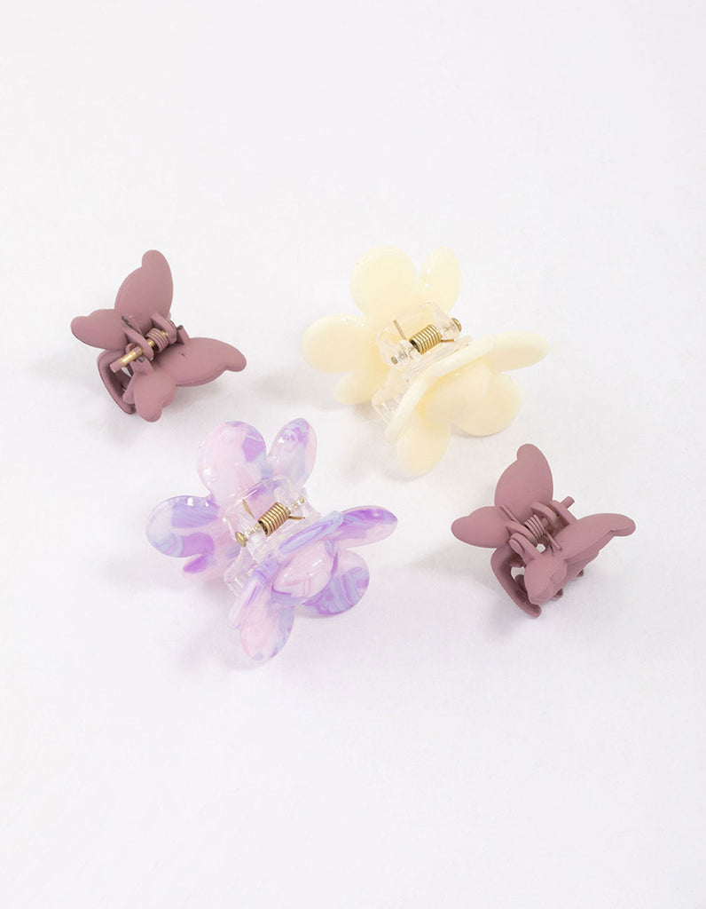 Lilac Butterfly & Flower Hair Clips 4-Pack