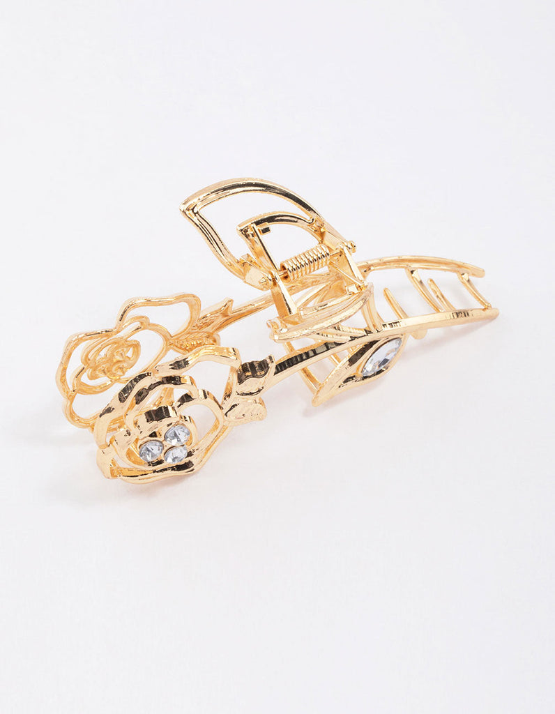 Gold Large Rose Outline Hair Claw Clip