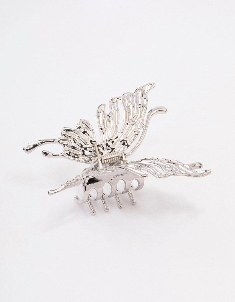 Rhodium Melted Butterfly Hair Claw Clip