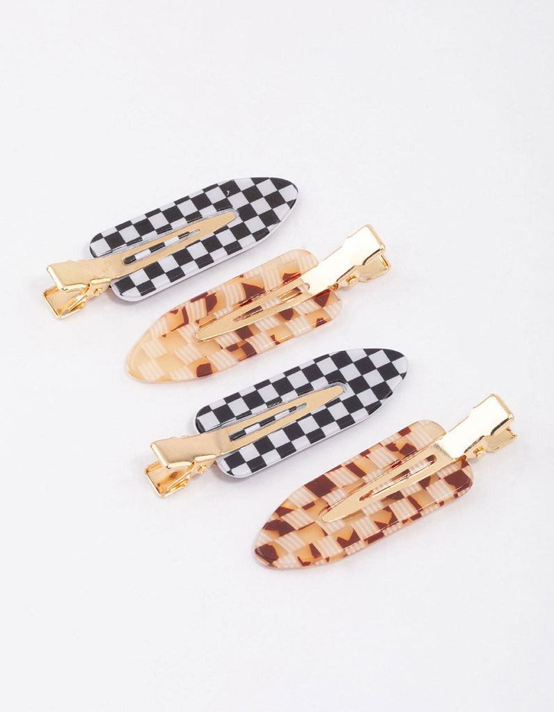 Gold Checkered Creaseless Hair Clips 4-Pack