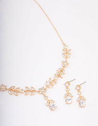 Gold Floral Earrings & Necklace Set - link has visual effect only