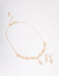 Gold Floral Earrings & Necklace Set - link has visual effect only
