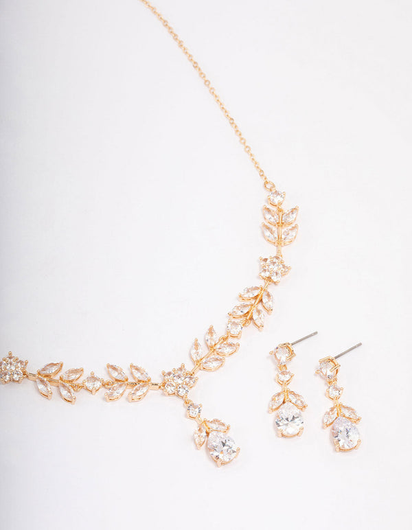 Gold Floral Earrings & Necklace Set