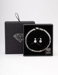 Rhodium Cubic Zirconia Round Graduating Earrings & Tennis Bracelet Set - link has visual effect only