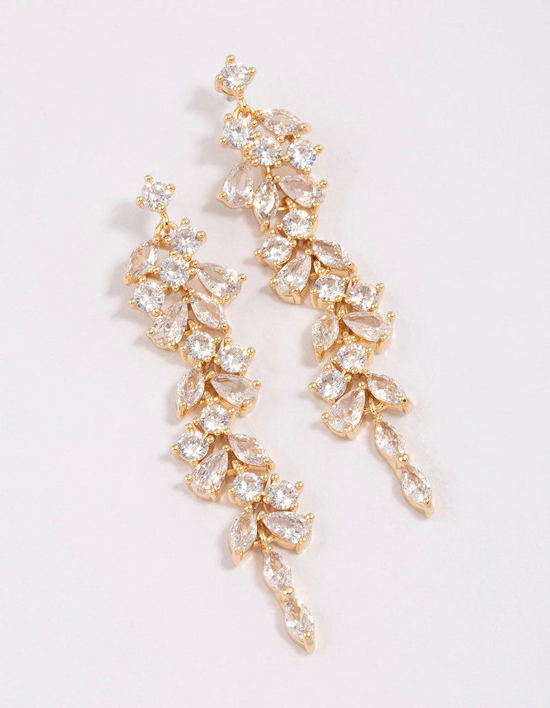 Gold Plated Cubic Zirconia Dainty Vine Drop Earrings