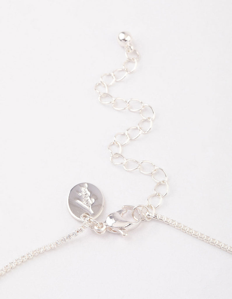 Silver Plated Cubic Zirconia Dainty Cupchain Floral Necklace