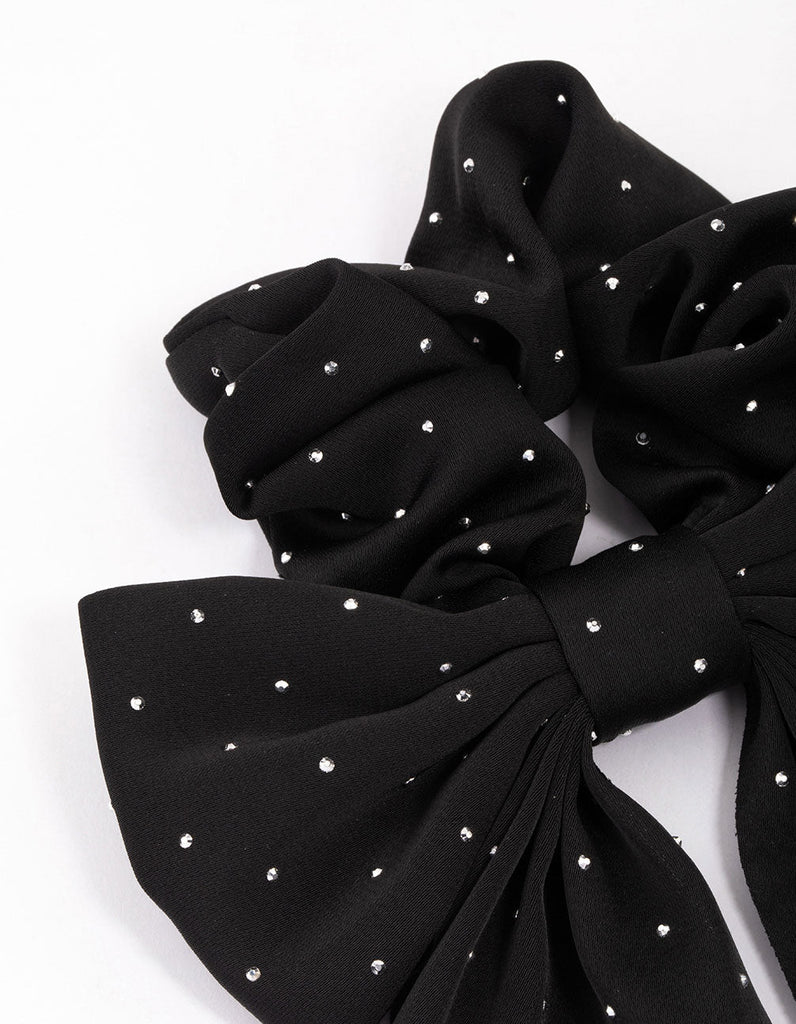 Black Fabric Bow Diamante Hair Scrunchie
