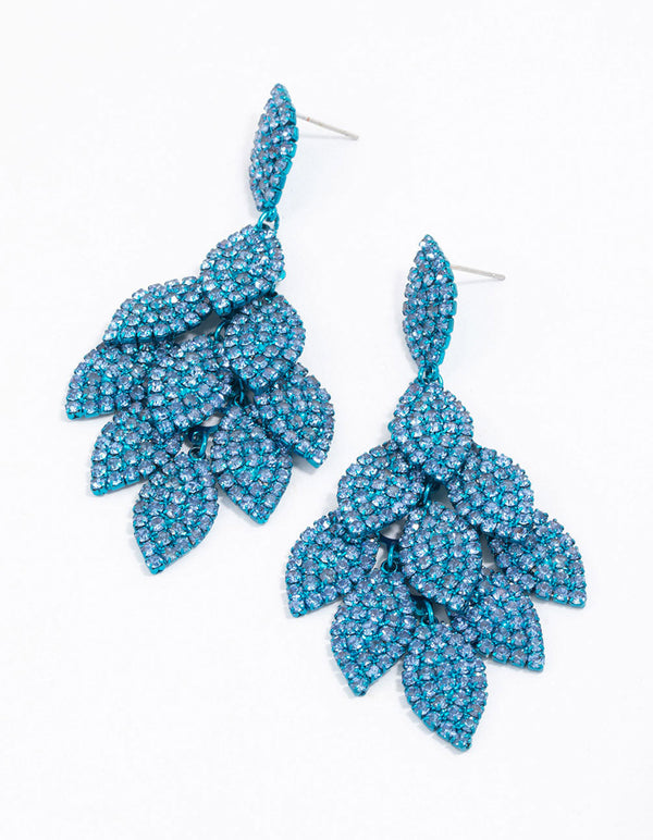 Blue Diamante Multi Leaf Drop Earrings