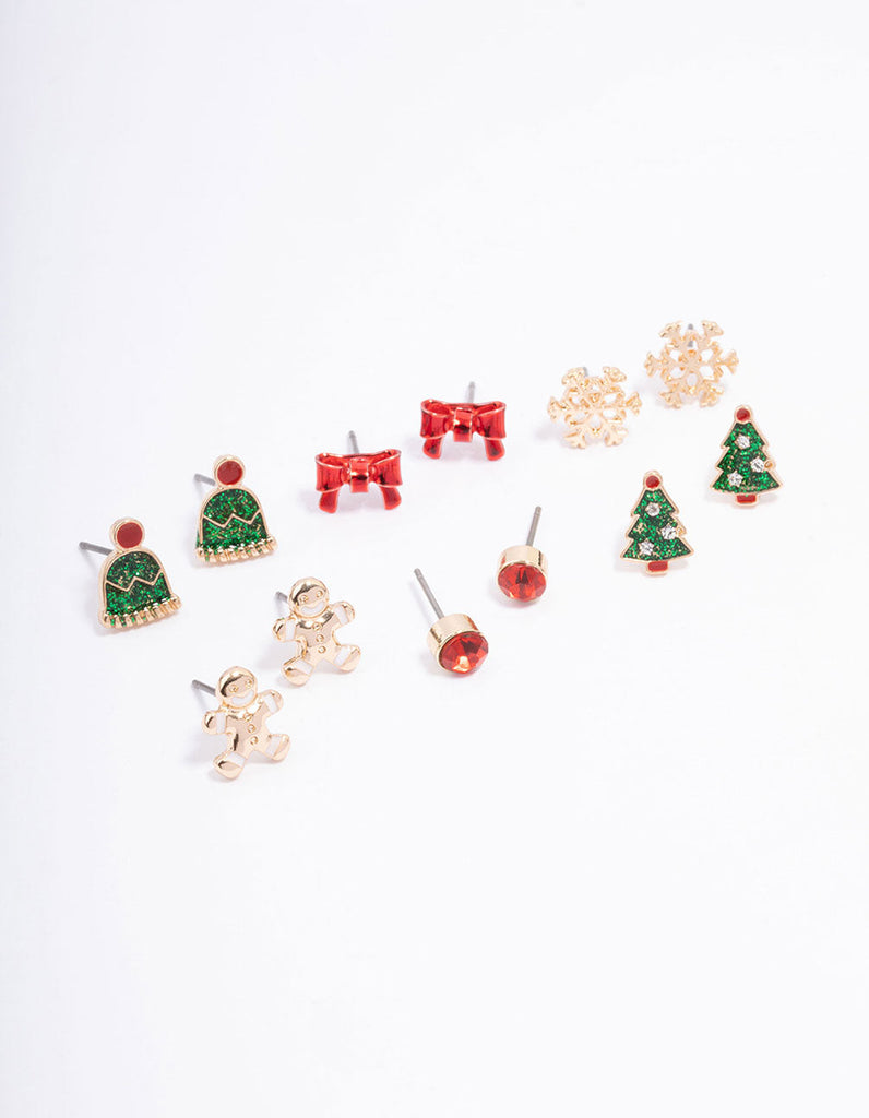 Kids Christmas Heart & Bow Stud Earrings 6-Pack