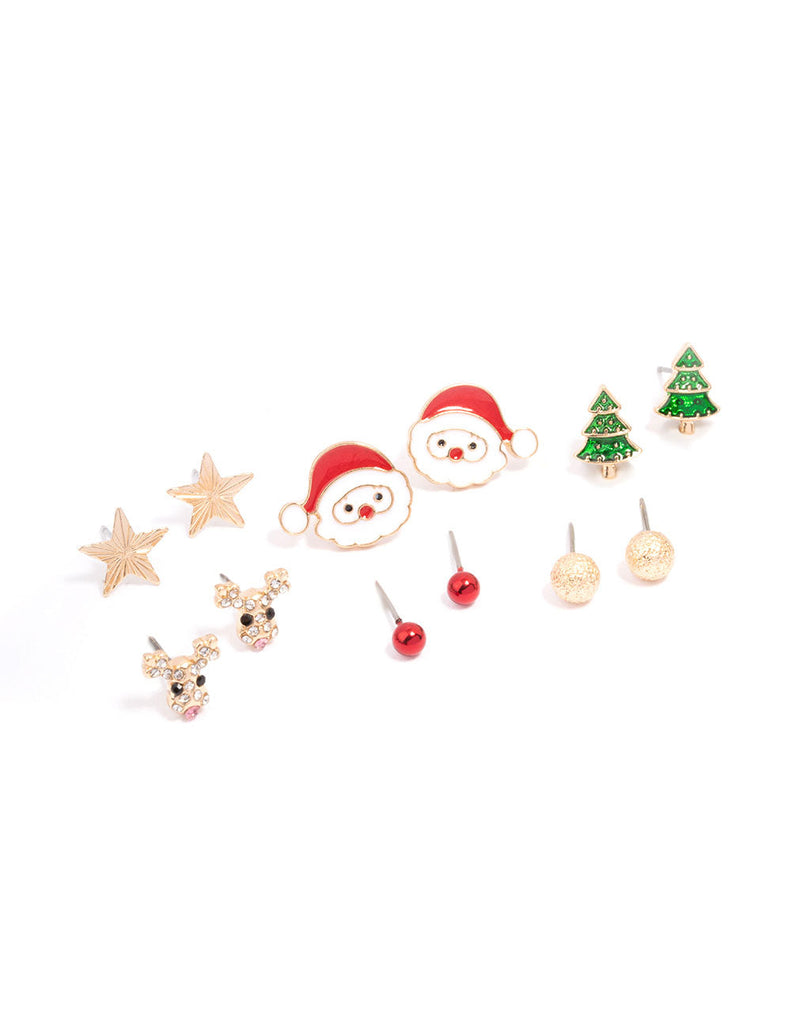 Kids Christmas Reindeer & Santa Earrings 6-Pack