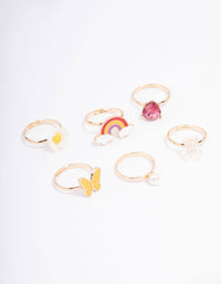 Kids Rainbow & Butterfly Ring 6-Pack - link has visual effect only