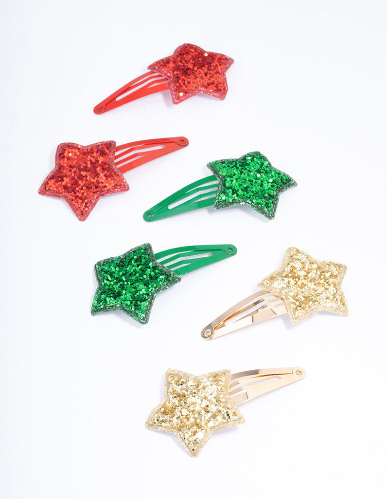 Kids Fabric Christmas Glitter Hair Snaps 6-Pack
