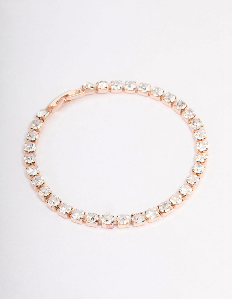 Rose Gold Diamante Round Stone Tennis Bracelet