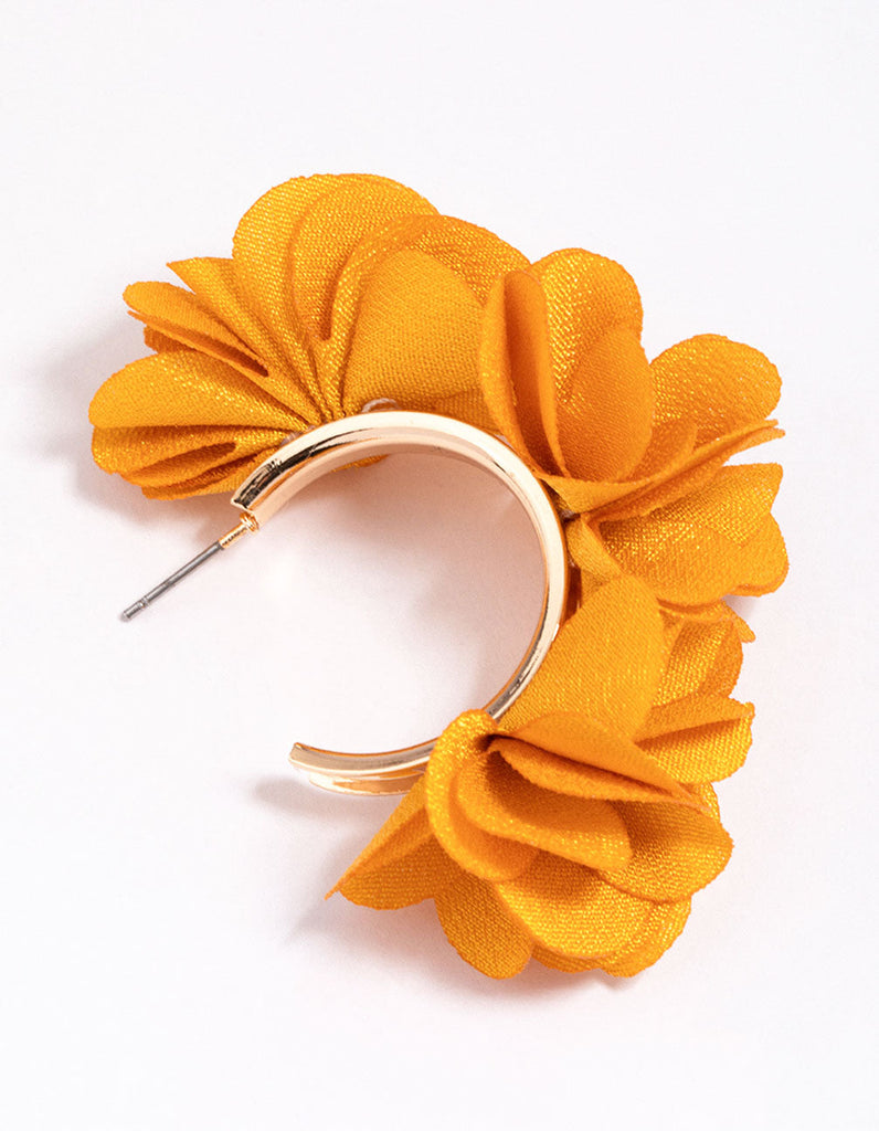 Gold & Yellow Fabric Flower Hoop Earrings