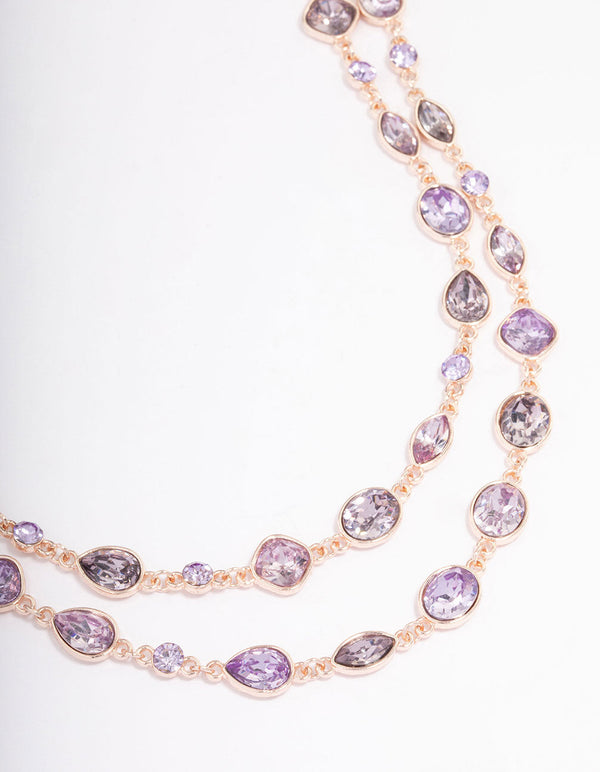 Rose Gold Marquise Mixed Double Row Necklace
