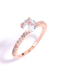 Rose Gold Plated Cubic Zirconia Plated Round Textured Band Ring - link has visual effect only