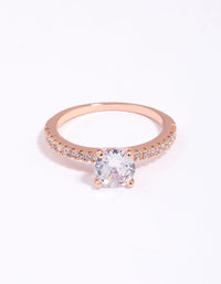 Rose Gold Plated Cubic Zirconia Plated Round Textured Band Ring - link has visual effect only