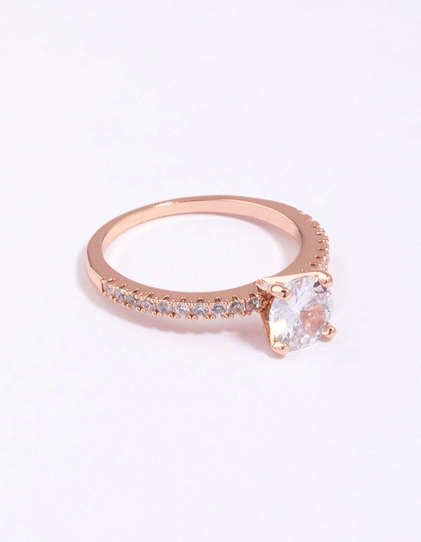 Rose Gold Plated Cubic Zirconia Plated Round Textured Band Ring