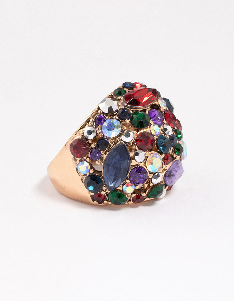 Gold Cluster Diamante Dome Ring