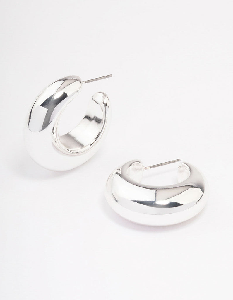 Silver Medium C-Shape Hoop Earrings