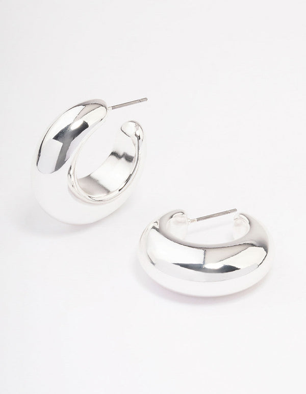 Silver Medium C-Shape Hoop Earrings