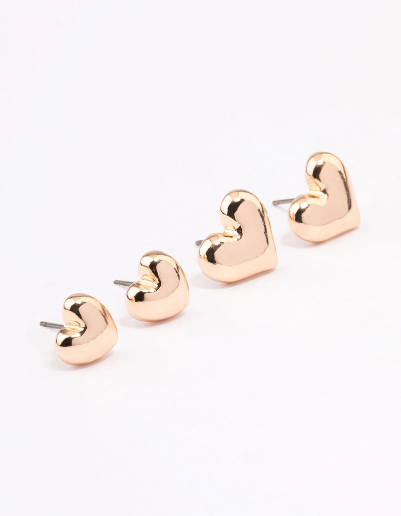 Gold Chunky Heart Stud Earring Pack