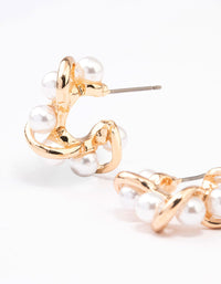 Gold Small Twisted Pearly Hoop Earrings - link has visual effect only