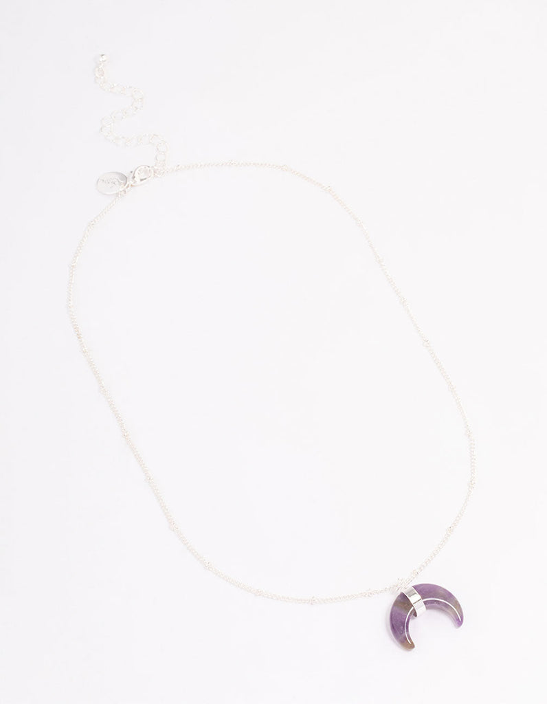 Silver Amethyst Eclipse Moon Pendant Necklace