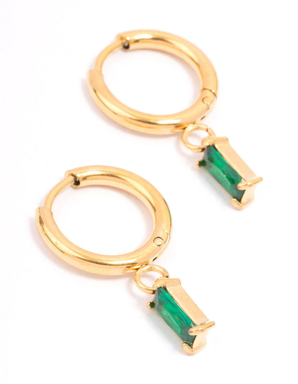 Gold Plated Surgical Steel Square Cubic Zirconia Hoop Earrings