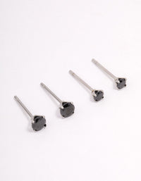 Surgical Steel Black Graduating Cubic Zirconia Stud Earring Pack - link has visual effect only