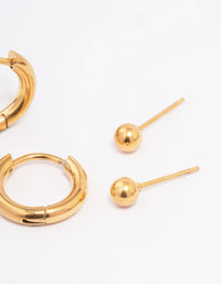 Gold Plated Surgical Steel Plain Stud & Huggie Earring Pack - link has visual effect only
