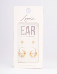 Gold Plated Surgical Steel Plain Stud & Huggie Earring Pack - link has visual effect only