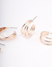 Rose Gold Criss Cross Mixed Hoop Earrings Pack - link has visual effect only