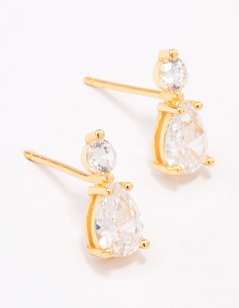 Gold Plated Sterling Silver Pear Crystal Drop Earrings