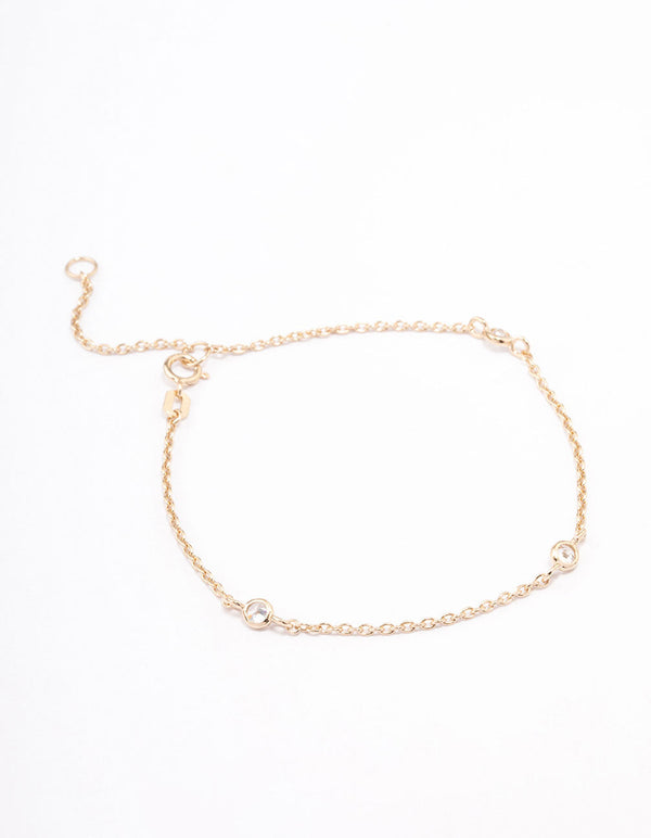 Gold Plated Sterling Silver Triangular Round Cubic Zirconia Bracelet